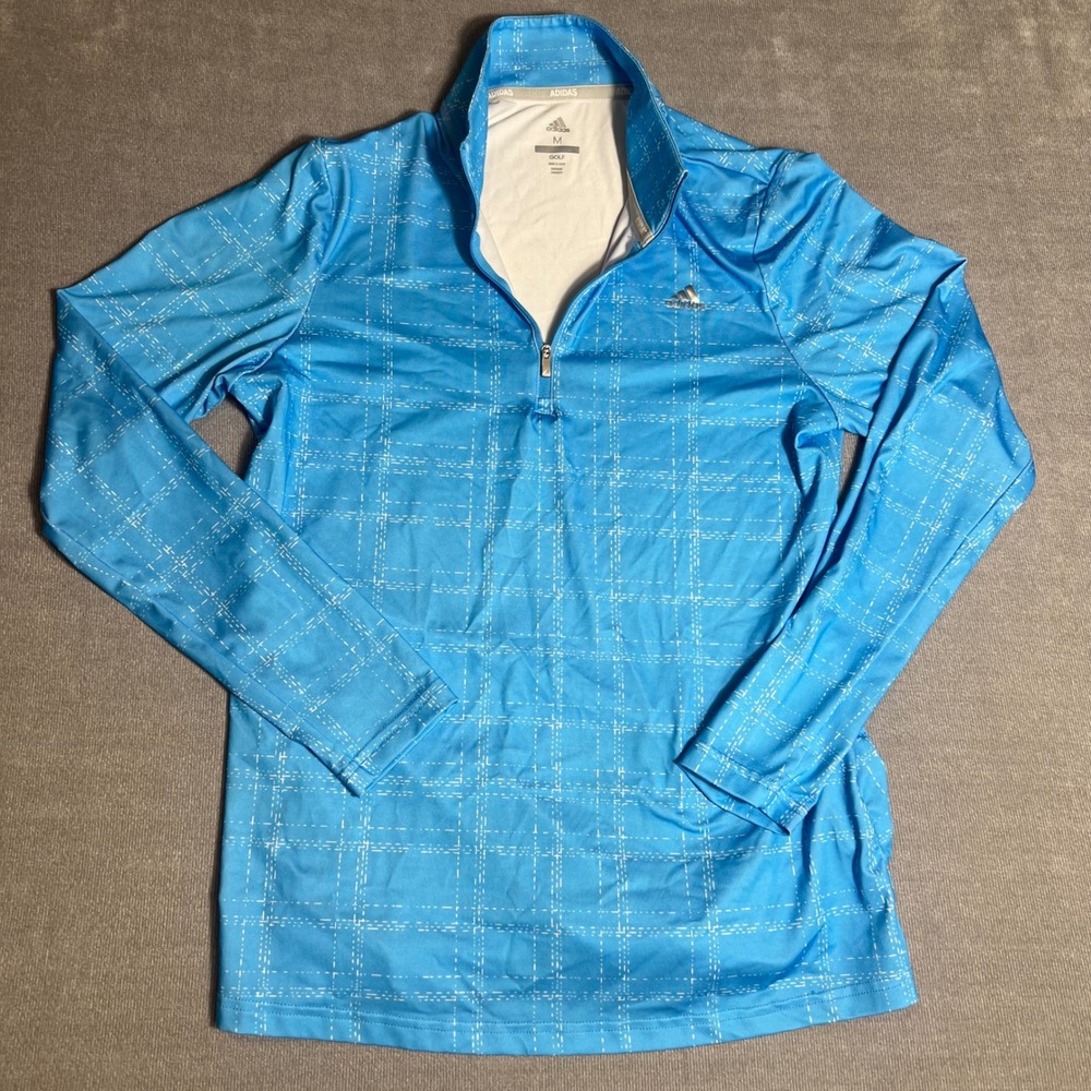 Adidas Golf Womens Blue Grid Print Quarter Zip Pullover Performance Top Size M